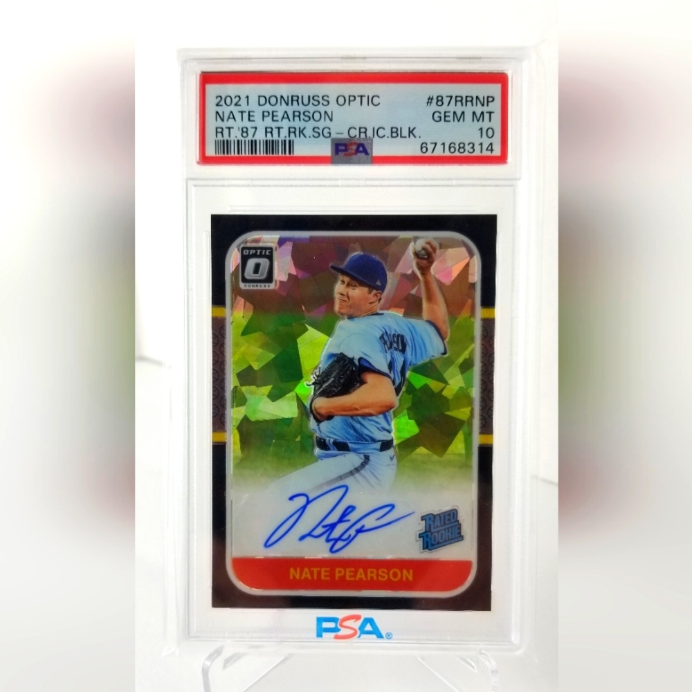 2022 Donruss Optic Nate Pearson RC AUTO RT 87 BLK Cracked Ice/25 #87RRNP -PSA 10